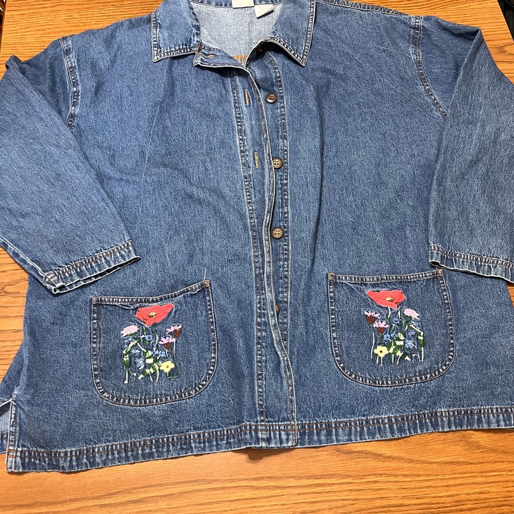 Vintage Floral Embroidered Denim Jacket